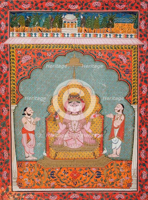 Durga Being Worshipped by Two Devotees (image 1 of 3), c1850. Creator: Unknown.