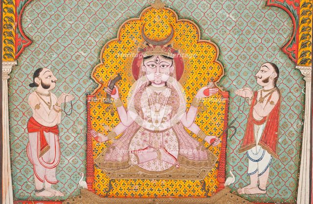 Durga Being Worshipped by Two Devotees (image 2 of 3), c1850. Creator: Unknown.