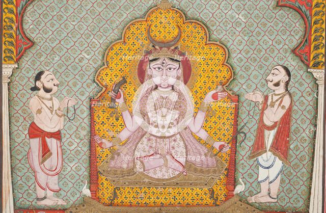 Durga Being Worshipped by Two Devotees (image 2 of 3), c1850. Creator: Unknown.