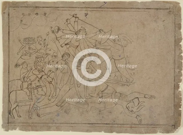 Durga, Kali, and the Matrikas Battle the Demon Raktabija: Scene from the Devi Mahatmya , ca. 1780. Creator: Unknown.