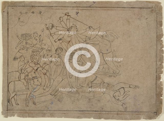 Durga, Kali, and the Matrikas Battle the Demon Raktabija: Scene from the Devi Mahatmya , ca. 1780. Creator: Unknown.