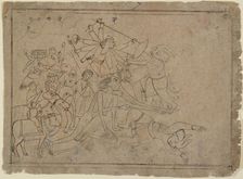 Durga, Kali, and the Matrikas Battle the Demon Raktabija: Scene from the Devi Mahatmya , ca. 1780. Creator: Unknown