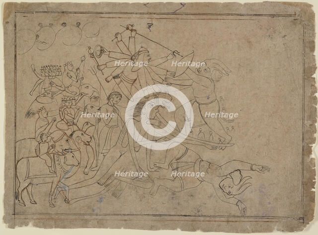 Durga, Kali, and the Matrikas Battle the Demon Raktabija: Scene from the Devi Mahatmya , ca. 1780. Creator: Unknown.