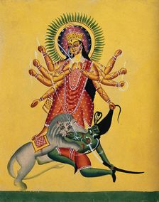 Durga kills the demon, c1890. Creator: Unknown