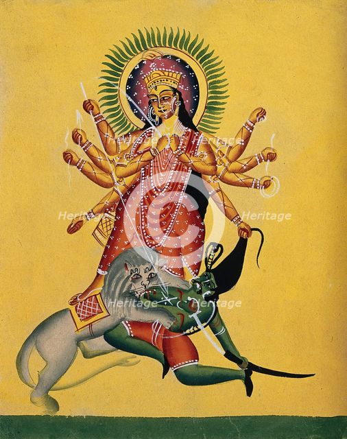 Durga kills the demon, c1890. Creator: Unknown.