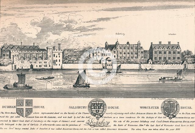 Durham House, Salisbury House and Worcester House, London, c1808 (1903). Artist: Unknown.