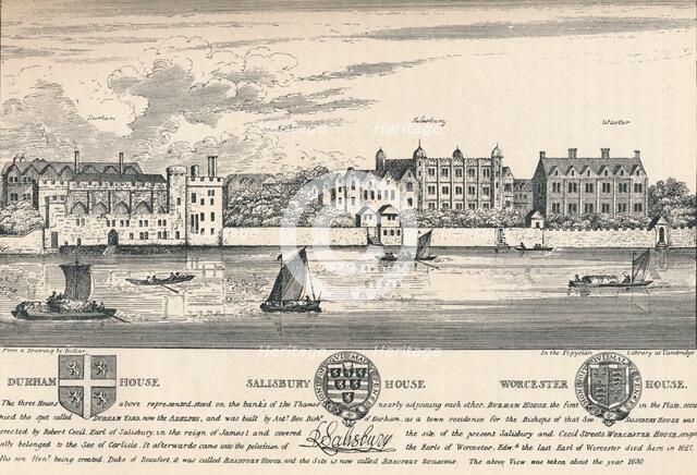 Durham House, Salisbury House and Worcester House, London, c1808 (1903). Artist: Unknown.