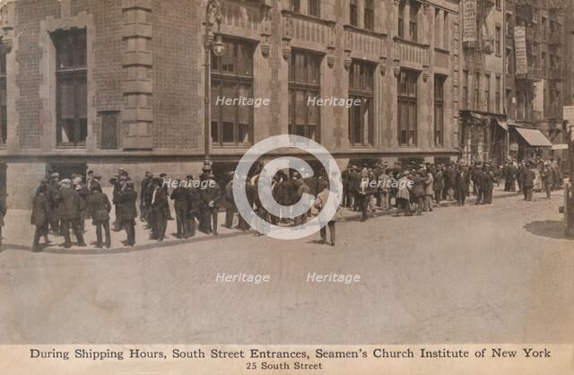 'During Shipping Hours, South Street Entrances, Seamen's Church Institute of New York', c1888.  Artist: Unknown.