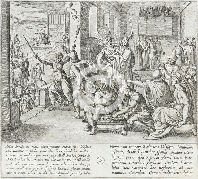 During the Wedding Celebration, Doña Lambra Defies the Knights to Surpass Her Nephew in the..., 1612 Creator: Antonio Tempesta.