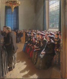 During the service in a church in Amager, 1891-1892. Creator: Carl Wentorf