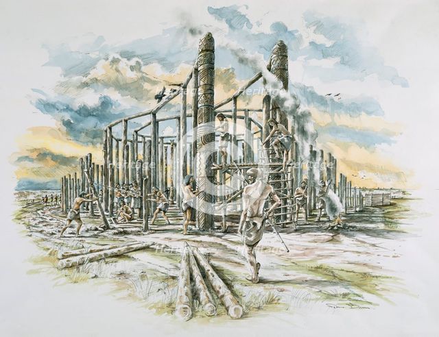 Durrington Walls, Wiltshire, c2500 BC (ealy 2000s). Artist: Peter Dunn.