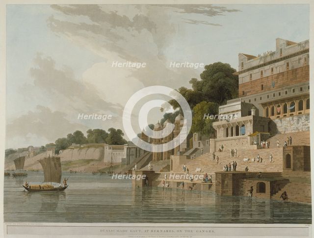 Dusasumade Gaut, at Bernares, on the Ganges, May 1796. Creator: Thomas Daniell.