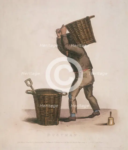 Dustman carrying a basket of refuse on his back, 1820. Artist: Thomas Lord Busby