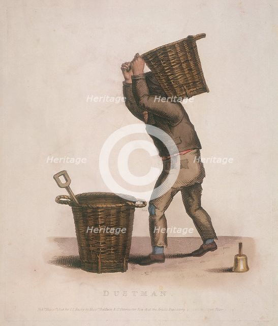 Dustman carrying a basket of refuse on his back, 1820. Artist: Thomas Lord Busby