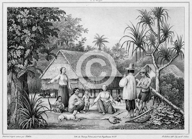 Dwelling at Guam, Mariana Islands, 19th century. Creators: Friedrich Heinrich Kittlitz, Victor Adam, Louis-Pierre-Alphonse Bichebois, Godefroy Engelmann.