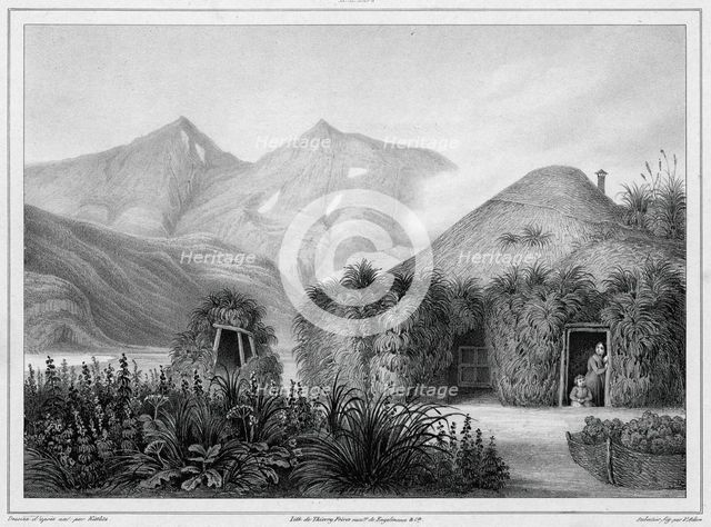 Dwelling at Unalaska, Aleutian Islands, 19th century. Creators: Friedrich Heinrich Kittlitz, Victor Adam, Godefroy Engelmann, Leon Jean-Baptiste Sabatier.