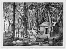 Dwelling of Two Shipwrecked Europeans in Port Lloyd of Peel Island, Bonin Islands, 19th century. Creators: Friedrich Heinrich Kittlitz, Victor Adam, Louis-Pierre-Alphonse Bichebois, Godefroy Engelmann