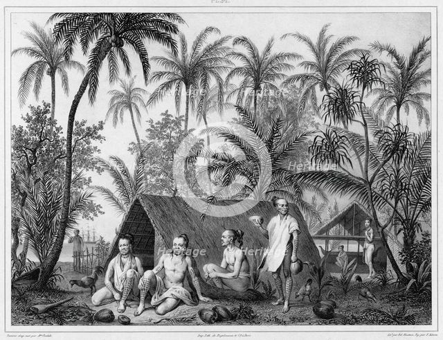 Dwellings, Lower Caroline Islands, 19th century. Creators: Alexander Postels, Victor Adam.