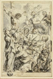 Dying Man Being Consoled by Christ on the Cross, Virgin and Saints, n.d. Creator: Gottfried Bernhard Göz