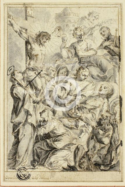 Dying Man Being Consoled by Christ on the Cross, Virgin and Saints, n.d. Creator: Gottfried Bernhard Göz.