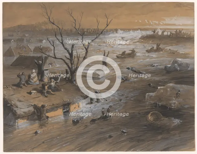 Dyke breach in Brakel, January 4, 1861, (1861).  Creator: Jan Hendrik Weissenbruch.