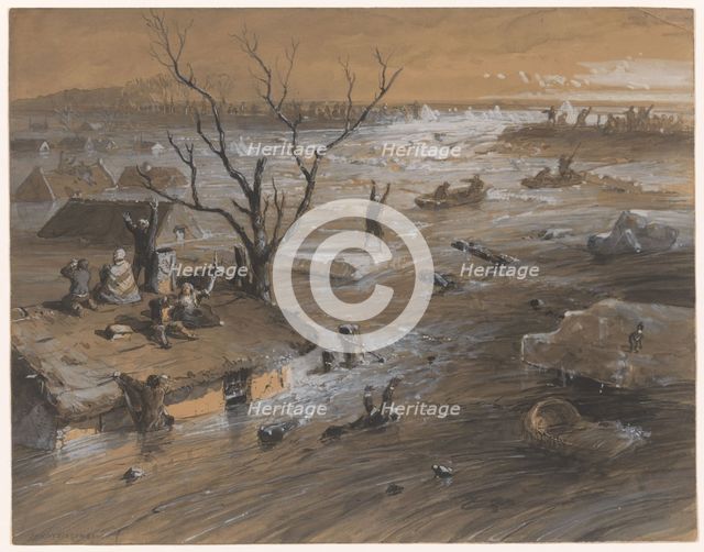 Dyke breach in Brakel, January 4, 1861, (1861).  Creator: Jan Hendrik Weissenbruch.