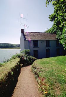 Dylan Thomas's boathouse, Laugharne, Carmarthenshire, Wales. Creator: Tony Evans