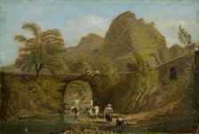 Dynas Rock and bridge' 1820. Creator: George Orleans De La Motte