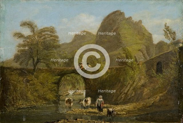 'Dynas Rock and bridge'', 1820. Creator: George Orleans De La Motte.