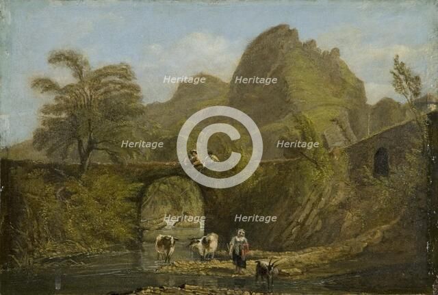 'Dynas Rock and bridge'', 1820. Artist: George Orleans De La Motte