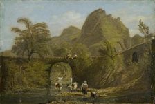 Dynas Rock and bridge' 1820. Artist: George Orleans De La Motte