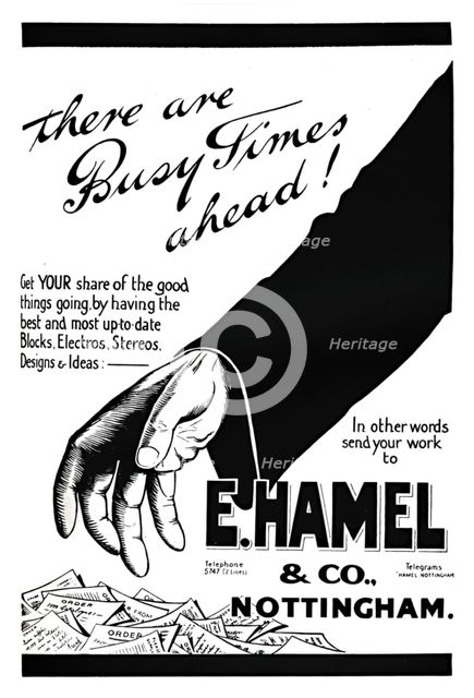 'E. Hamel & Co. advert - There are busy times ahead!', 1919. Artist: Unknown.