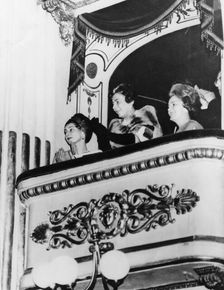 Emanuela Castembarco Acquarone, Wally Toscanini, and the Begum at the opera, Milan, Italy, 1961. Creator: Unknown