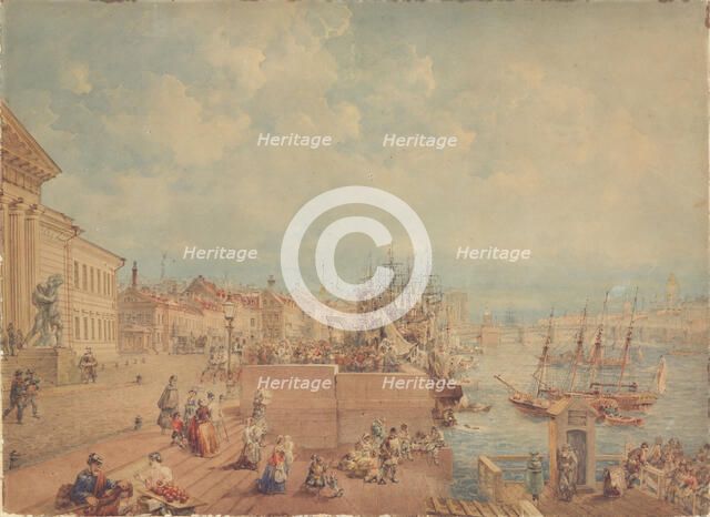 Embankment of Vasilyevsky Island, Mid of the 19th cen. Creator: Sadovnikov, Vasily Semyonovich (1800-1879).