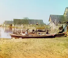 Embankment of Lake Seliger: "Fishing settlements on Lake Seliger", 1910. Creator: Sergey Mikhaylovich Prokudin-Gorsky