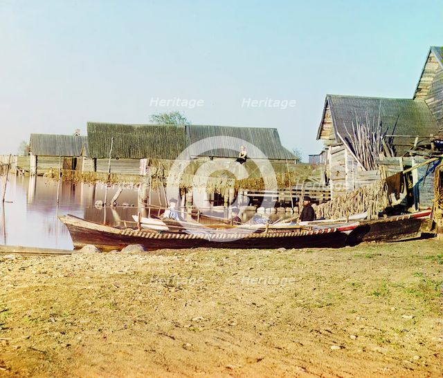 Embankment of Lake Seliger: "Fishing settlements on Lake Seliger", 1910. Creator: Sergey Mikhaylovich Prokudin-Gorsky.