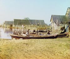 Embankment of Lake Seliger: "Fishing settlements on Lake Seliger", 1910. Creator: Sergey Mikhaylovich Prokudin-Gorsky