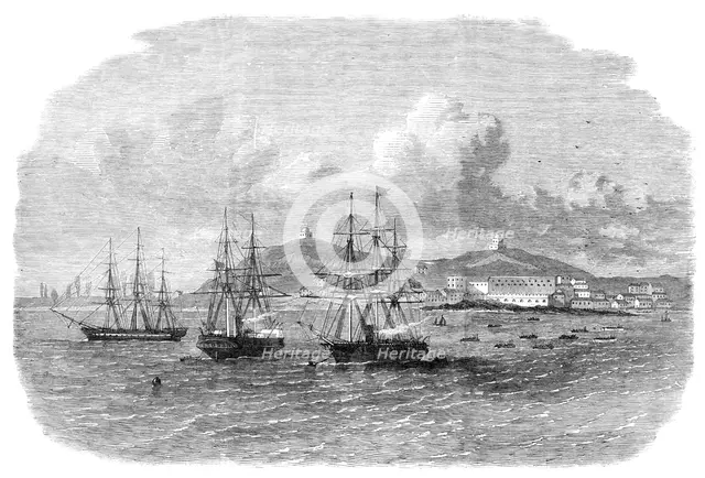 Embarkation at Cape Coast Castle of the troops recalled from the Ashantee War, 1864. Creator: Unknown.