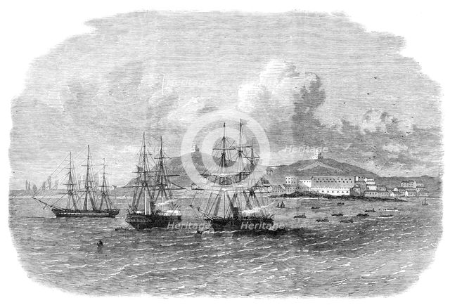 Embarkation at Cape Coast Castle of the troops recalled from the Ashantee War, 1864. Creator: Unknown.