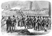 Embarkation at Woolwich, yesterday week, of the E Battery Fourth Brigade of Royal Field..., 1861. Creator: Unknown