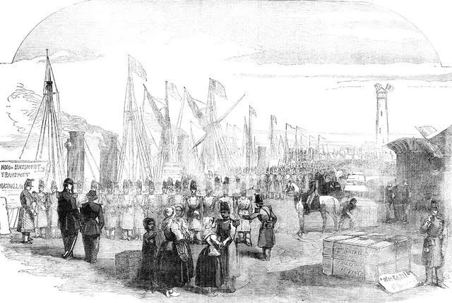 Embarkation of French Troops in English Vessels, at Calais, for the Baltic, 1854. Creator: Unknown.