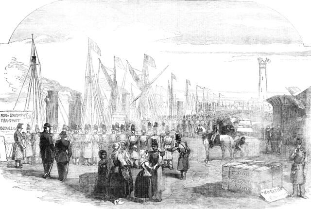 Embarkation of French Troops in English Vessels, at Calais, for the Baltic, 1854. Creator: Unknown.