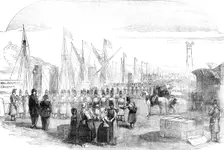 Embarkation of French Troops in English Vessels, at Calais, for the Baltic, 1854. Creator: Unknown