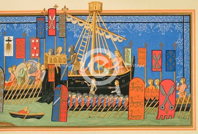 Embarkation of knights of the Order of the Holy Spirit to the Holy Land, Crusades, 1877.   Creator: Unknown.