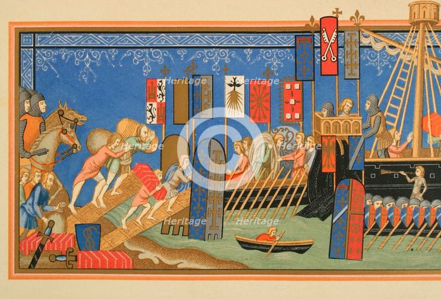 Embarkation of knights of the Order of the Holy Spirit to the Holy Land, Crusades, 1877.  Creator: Unknown.