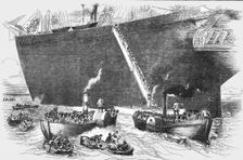 Embarkation of the 93rd Highlanders on board the Himalaya at Plymouth 1854. Creator: Unknown