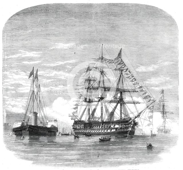Embarkation of the Prince of Wales in H.M.S. "Hero" at Plymouth for Canada, 1860. Creator: Unknown.
