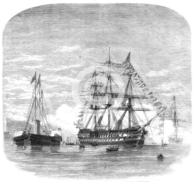 Embarkation of the Prince of Wales in H.M.S. "Hero" at Plymouth for Canada, 1860. Creator: Unknown.