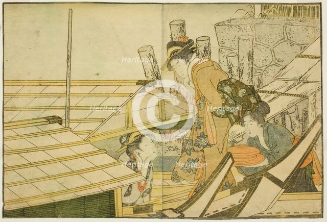 Embarking on Pleasure Boats in Summer, from the illustrated book "Picture Book: Flowers of..., 1801. Creator: Kitagawa Utamaro.