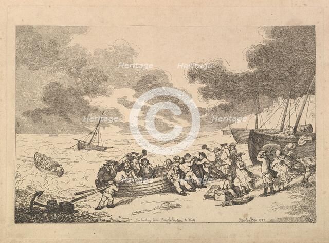 Embarking from Brighthelmstone to Diepp[e] (from, Imitations of Modern Drawings), 1787. Creator: Thomas Rowlandson.